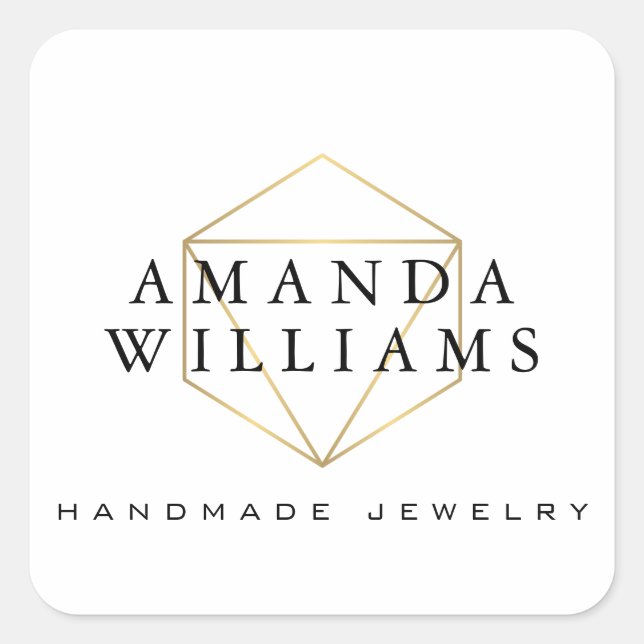Chic Faux Gold Gemstone Jewelry Designer White Square Sticker (Front)