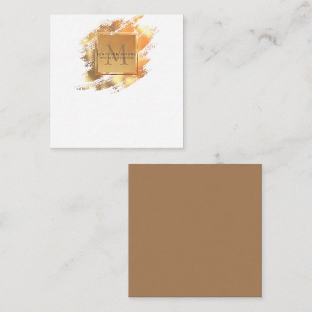 Chic Faux Gold Glam Brushstroke Monogrammed Note Card (Front/Back)