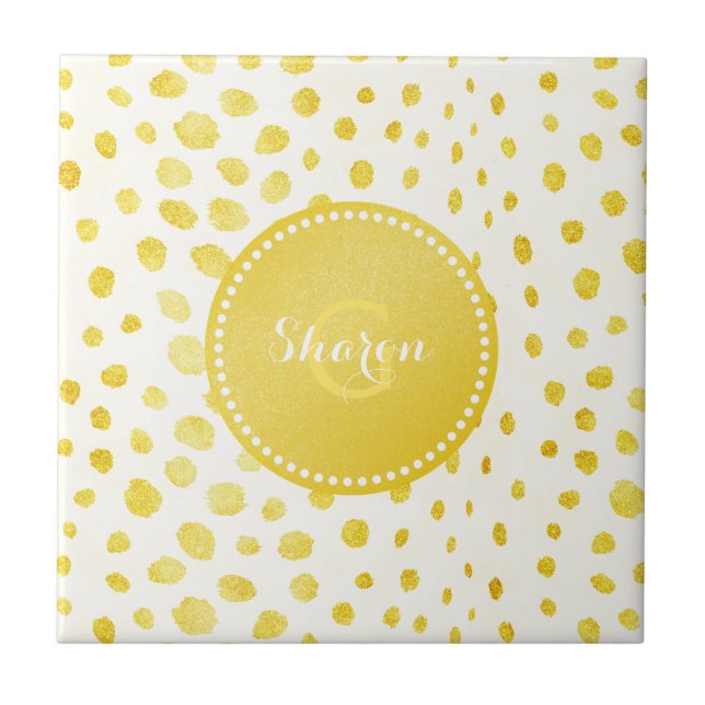 Chic faux gold glitter cheetah print monogram ceramic tile (Front)