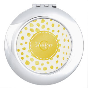 Chic faux gold glitter cheetah print monogram compact mirror