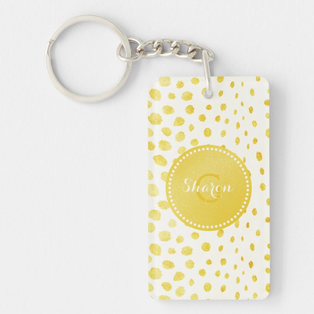 Chic faux gold glitter cheetah print monogram keychain (Front)