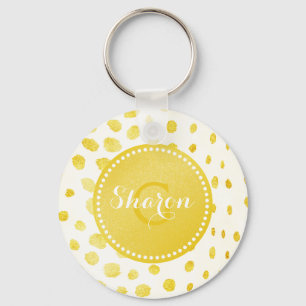 Chic faux gold glitter cheetah print monogram keychain