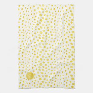 Chic faux gold glitter cheetah print monogram kitchen towel
