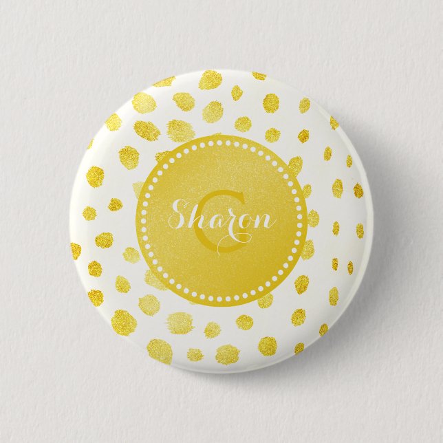 Chic faux gold glitter cheetah print monogram pinback button (Front)