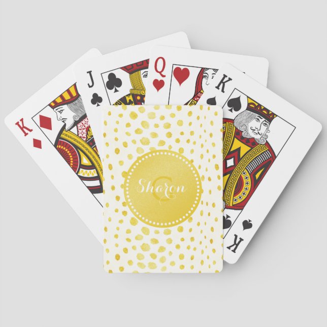 Chic faux gold glitter cheetah print monogram poker cards (Back)