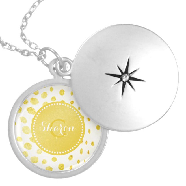 Chic faux gold glitter cheetah print monogram silver plated necklace (Front)