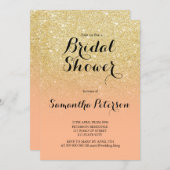 Chic faux gold glitter coral bridal shower invitation (Front/Back)