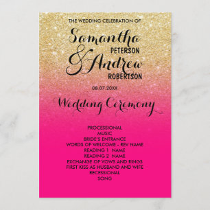 Chic faux gold glitter hot pink wedding program