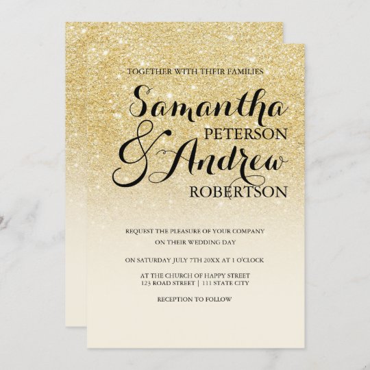 Chic faux gold glitter ivory off white wedding invitation | Zazzle.com