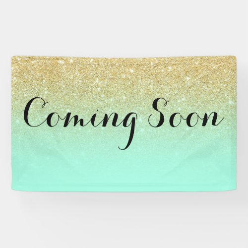 Chic faux gold glitter mint green coming soon banner