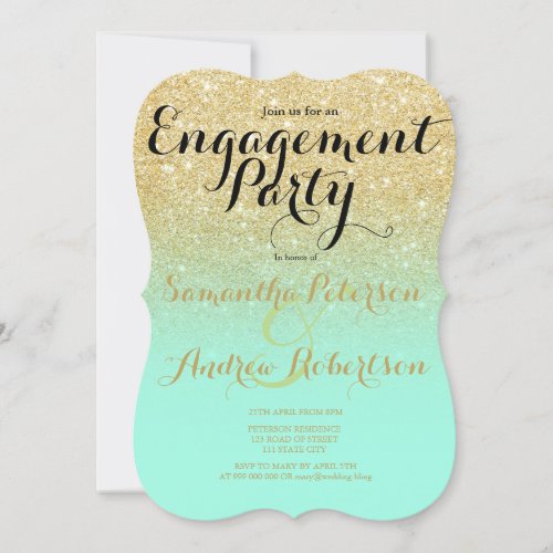 Chic faux gold glitter mint green engagement party invitation