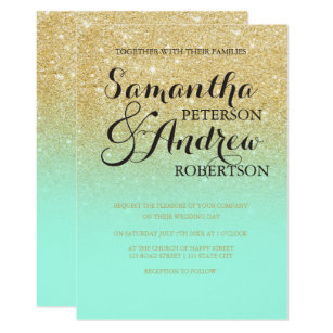 Mint Green Wedding Invitations Zazzle Chic Faux Gold Glitter Mint Green Wedding Invitation