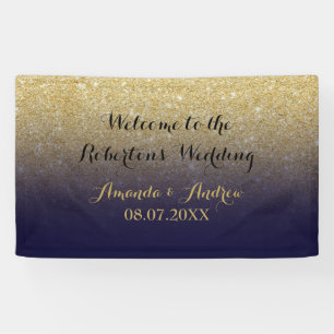 Chic faux gold glitter navy blue wedding banner