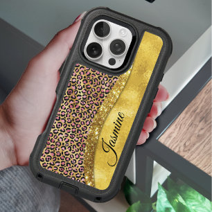 Chic faux gold glitter pink animal print Monogram iPhone 16 Pro Case