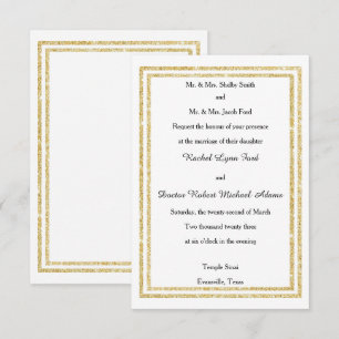 Chic Faux Gold Glittered Trim - 3x5 Wedding Invite