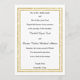 Chic Faux Gold Glittered Trim - 5x7 Wedding Invite