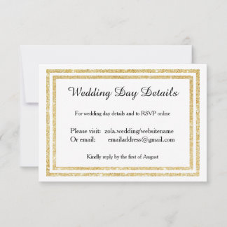Chic Faux Gold Glittered Trim -Wedding Day Details RSVP Card