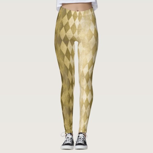 Chic Faux Gold Harlequin Diamond Pattern Leggings