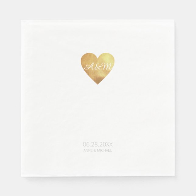 Chic faux Gold Heart of Love Wedding Party Napkins (Front)