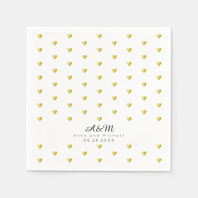 Chic faux gold hearts pattern on white wedding napkins (Front)
