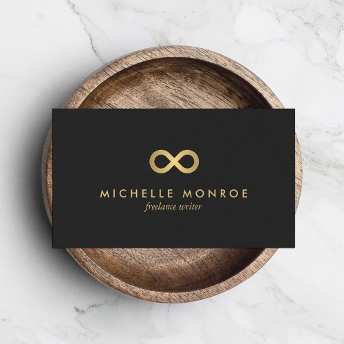 Chic Faux Gold Infinity Symbol on Soft Black Business Card