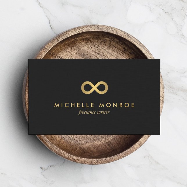 Chic Faux Gold Infinity Symbol on Soft Black Business Card (Creator Uploaded)