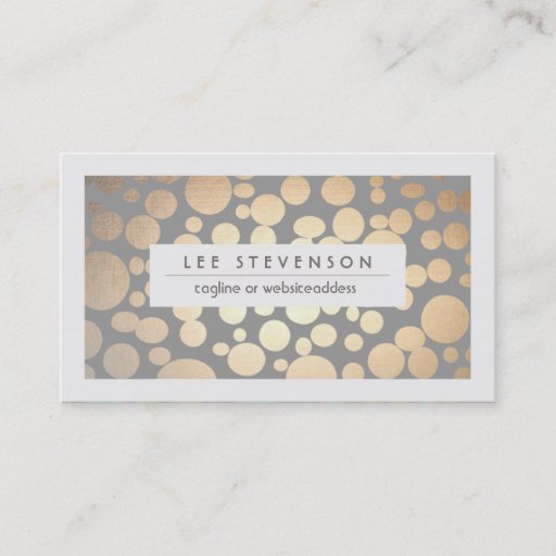 Customizable Chic Faux Gold Leaf Circle Gray Business Card