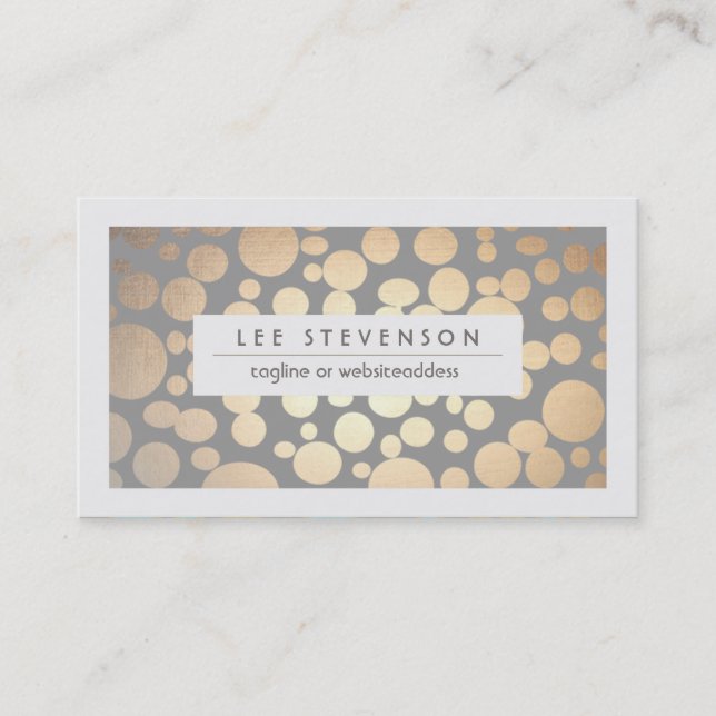 Chic Faux Gold Leaf Circle Gray Business Card (Front)
