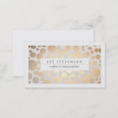 Chic Faux Gold Leaf Circle Pattern Linen Look Business Card (Front/Back)