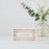 Chic Faux Gold Leaf Circle Pattern Linen Look Business Card (Standing Front)