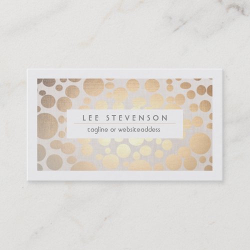 Chic Faux Gold Leaf Circle Pattern Linen Look Business Card Templates