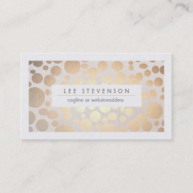 Chic Faux Gold Leaf Circle Pattern Linen Look Business Card (Front)