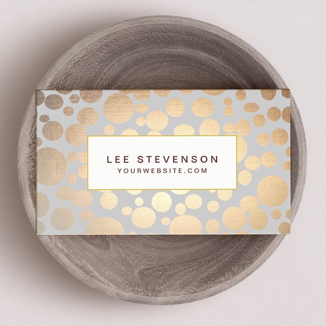 Chic Faux Gold Leaf Circles Light Gray Business Card (Creator Uploaded)