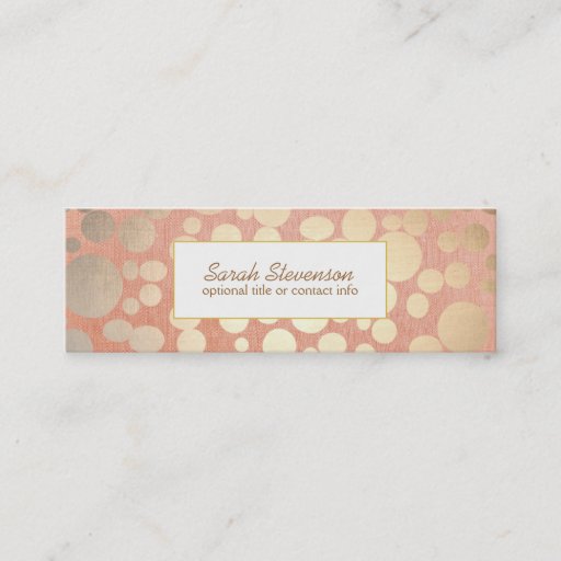 Customizable Chic Faux Gold Leaf Circles Pink Linen Look Business Card