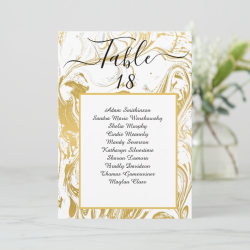 Chic Faux Gold Marble Table Number Seating Chart