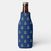 Chic Faux Gold Nautical Anchors Pattern Bottle Cooler