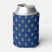 Chic Faux Gold Nautical Anchors Pattern Can Cooler