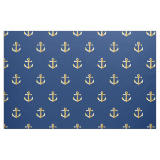 Chic Faux Gold Nautical Anchors Pattern Fabric