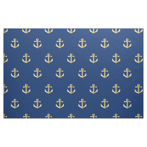Chic Faux Gold Nautical Anchors Pattern Fabric