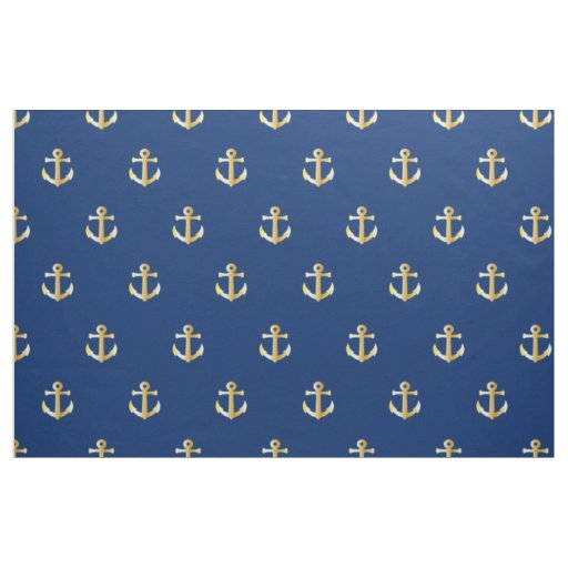 Chic Faux Gold Nautical Anchors Pattern Fabric