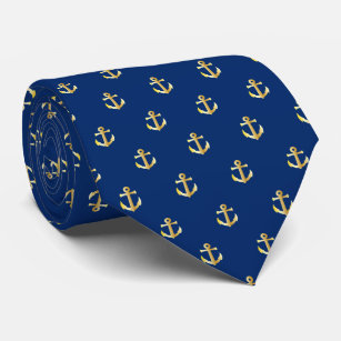 Chic Faux Gold Nautical Anchors Pattern Tie