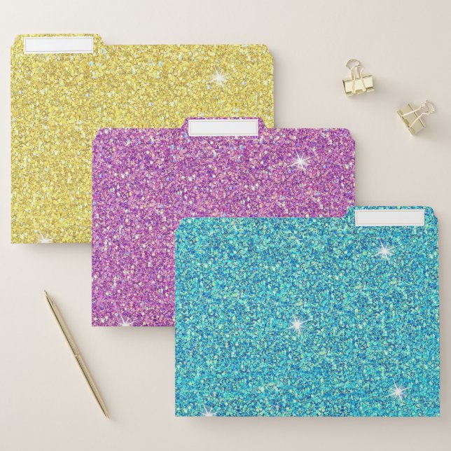 Chic Faux Gold Purple Turquoise Glitter Luxury File Folder (Set)