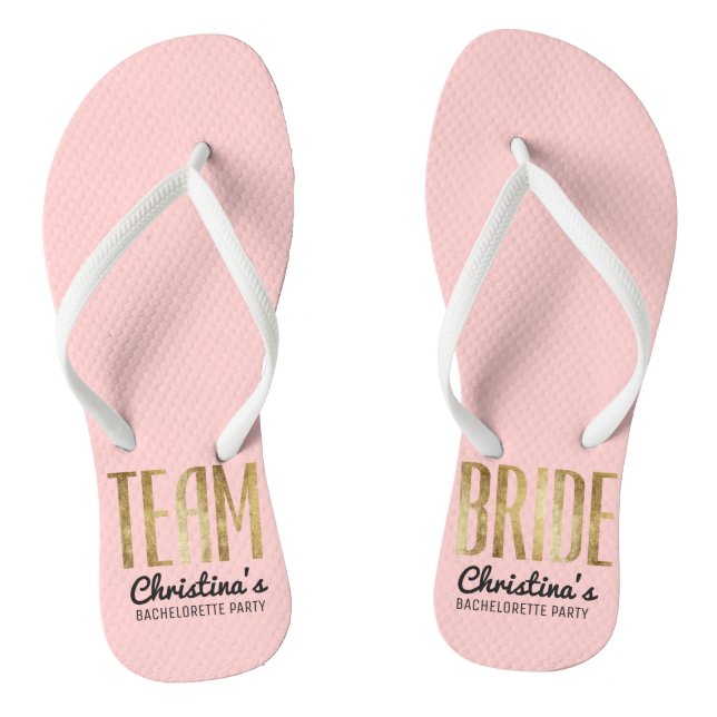 Chic Faux Gold Team Bride Wedding Bachelorette Flip Flops (Footbed)