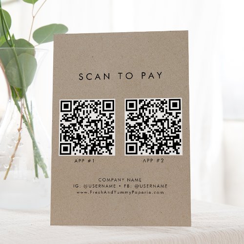Chic Faux Kraft Business 2 Apps Scan To Pay Pedestal Sign