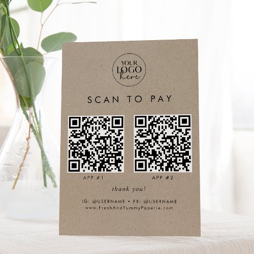 Chic Faux Kraft Business Logo 2 Apps Scan To Pay Pedestal Sign