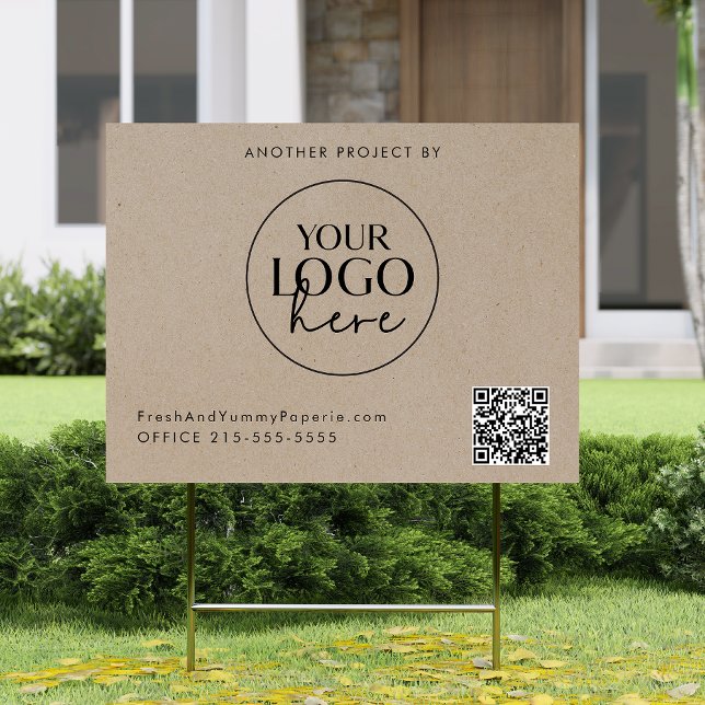 Chic Faux Kraft Business Logo QR Code Yard Sign (Creator Uploaded)