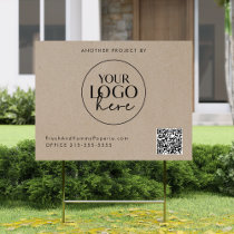 Chic Faux Kraft Business Logo QR Code Yard Sign