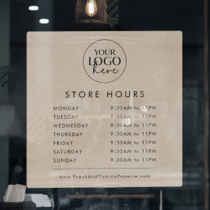 Chic Faux Kraft Business Logo Store Hours Window Cling