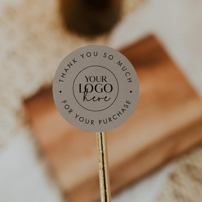 Chic Faux Kraft Business Logo Thank You For Order Classic Round Sticker (Creator Uploaded)