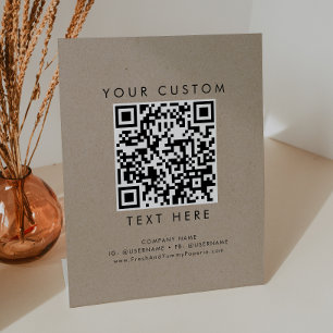 Chic Faux Kraft Business or Wedding Custom QR Code Pedestal Sign